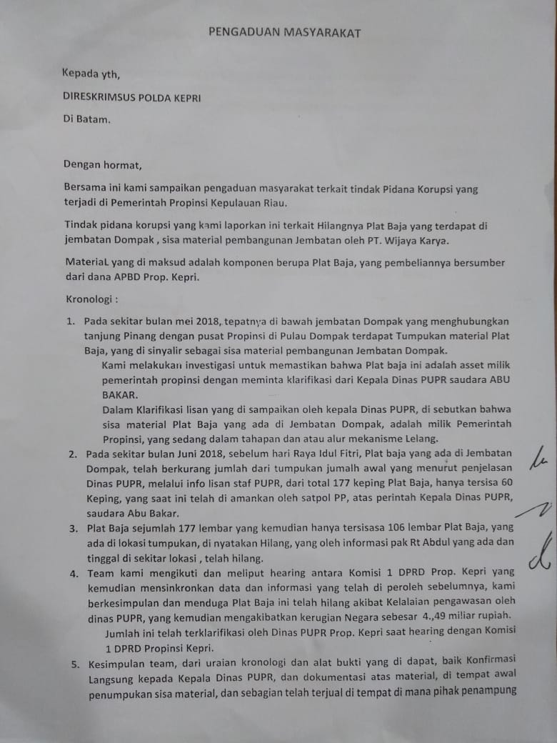 Mengaku Tidak Tau, Kadis PUPRP Kepri Berbohong.